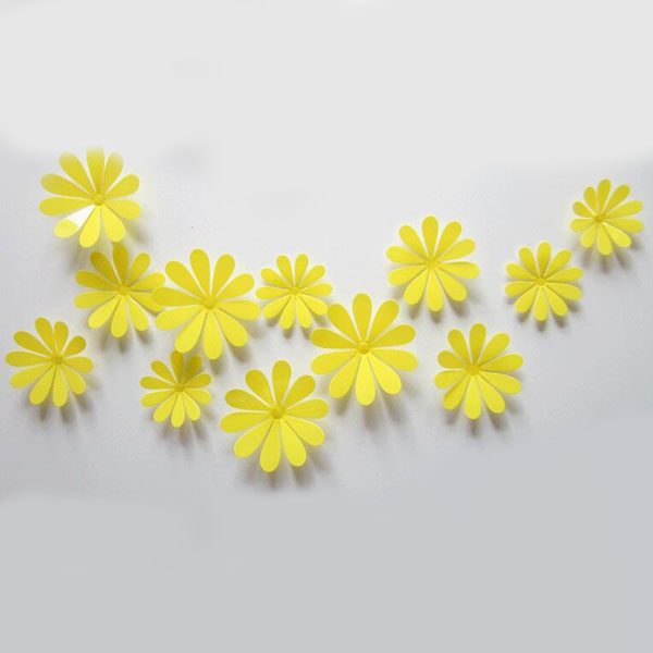 Žluté 3D květy na zeď - 12 ks
