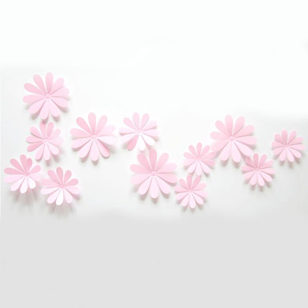 Růžové 3D květy na zeď - 12 ks