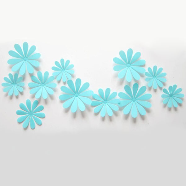 Tyrkysové 3D květy na zeď - 12 ks