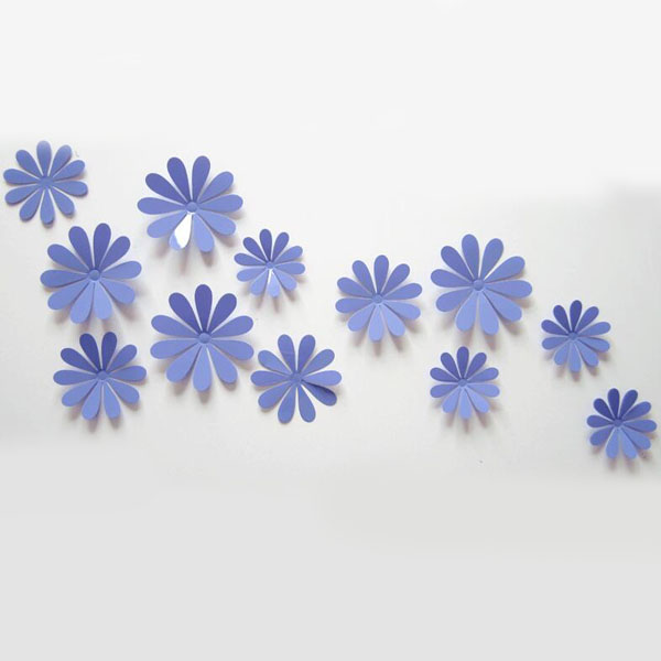 Modré 3D květy na zeď - 12 ks