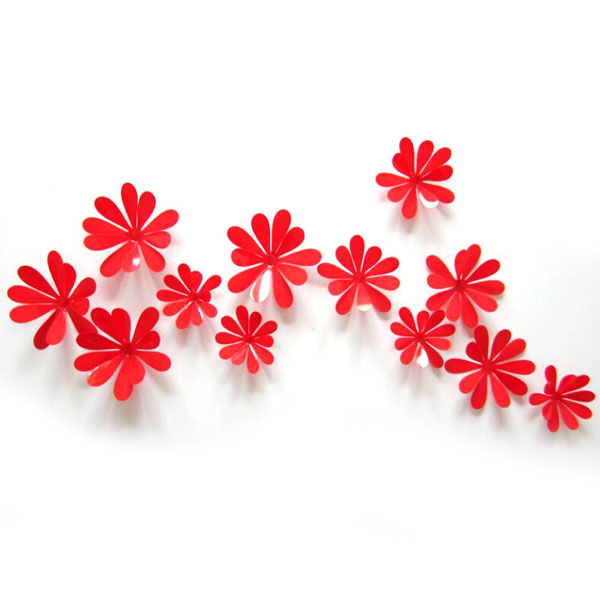 Červené 3D květy na zeď - 12 ks