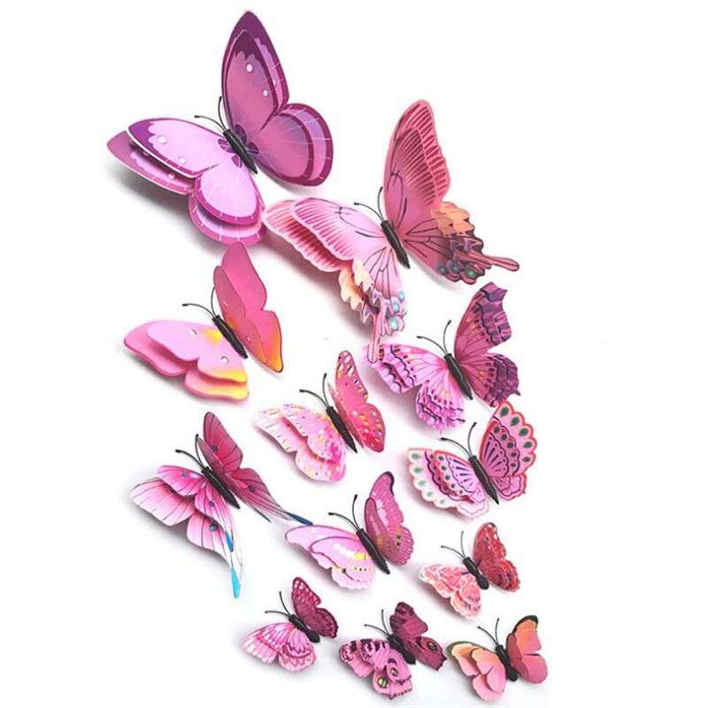 3D dekorace růžového motýla na zeď