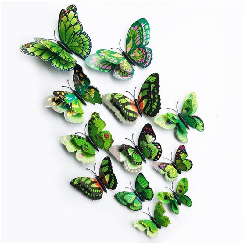 12ks zelených dvoukřídlých 3D motýlů