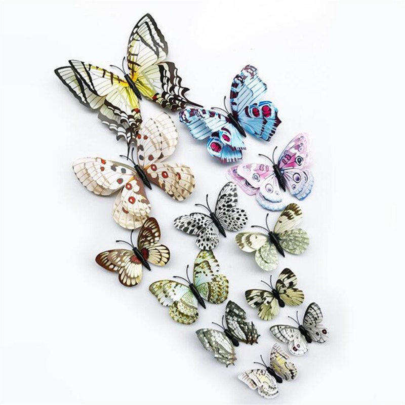 12ks bílých dvoukřídlých motýlu na zeď s 3D efektem