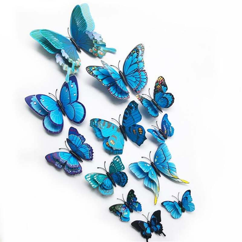 12ks modrých dvoukřídlých motýlů s 3D efektem