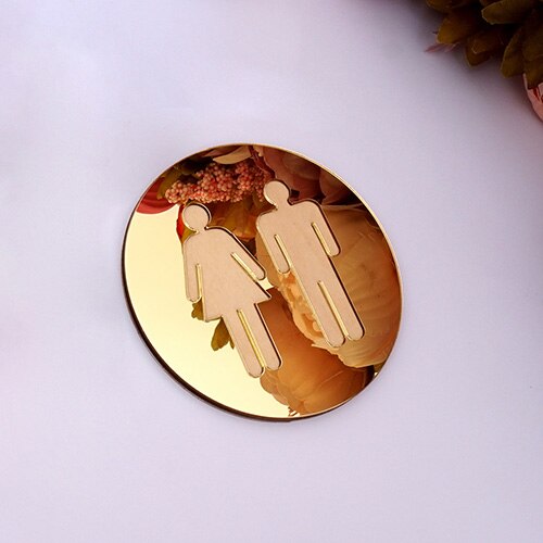 Dekorativní zrcadlo kruhový piktogram WC - zlatý